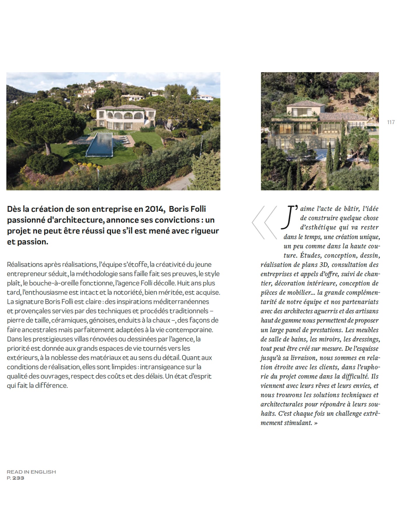 Article Boris Folli - Conception et Maîtrise d'oeuvre - Saint-Tropez