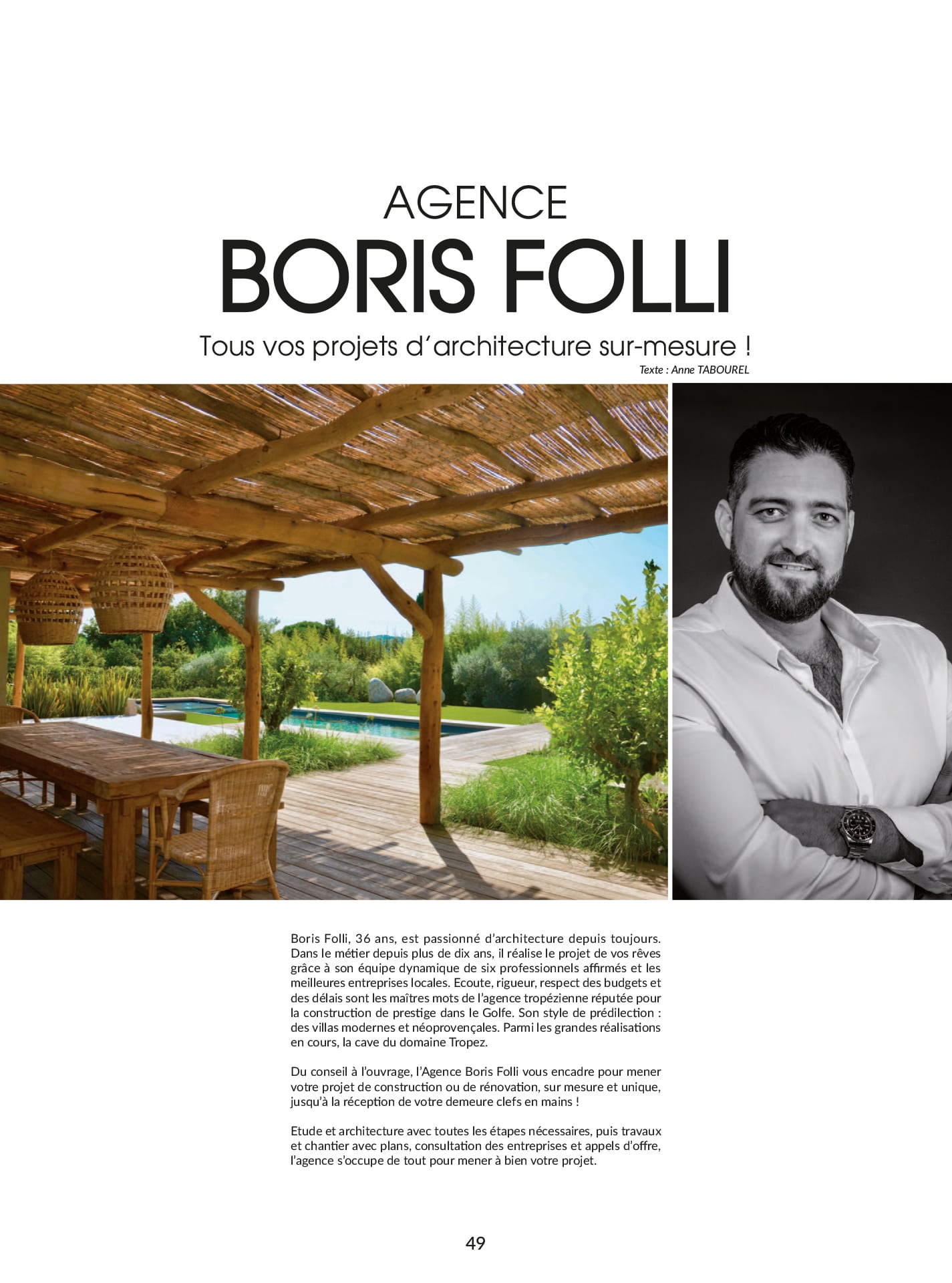 Article Boris Folli - Conception et Maîtrise d'oeuvre - Saint-Tropez