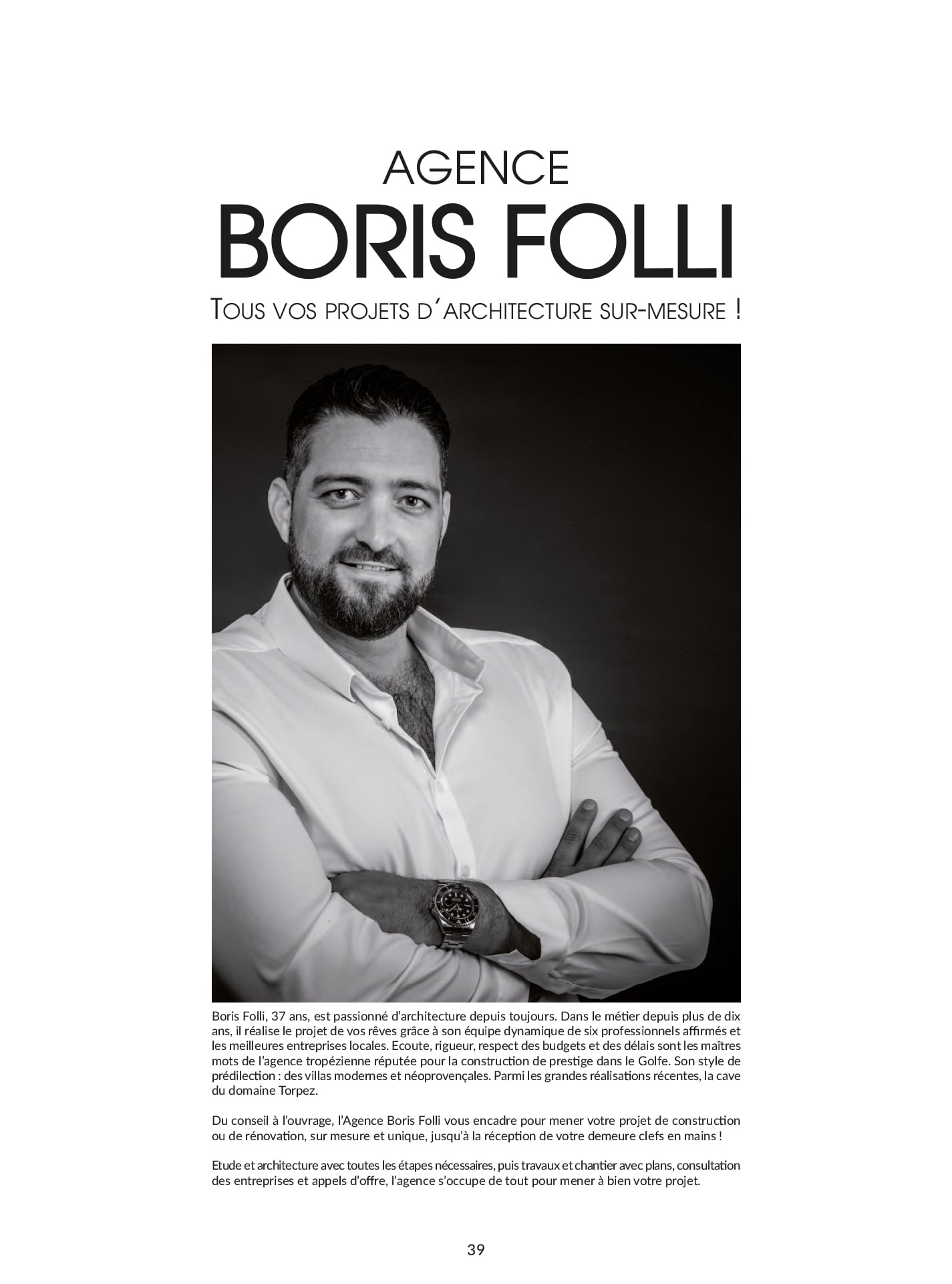 Article Boris Folli - Conception et Maîtrise d'oeuvre - Saint-Tropez