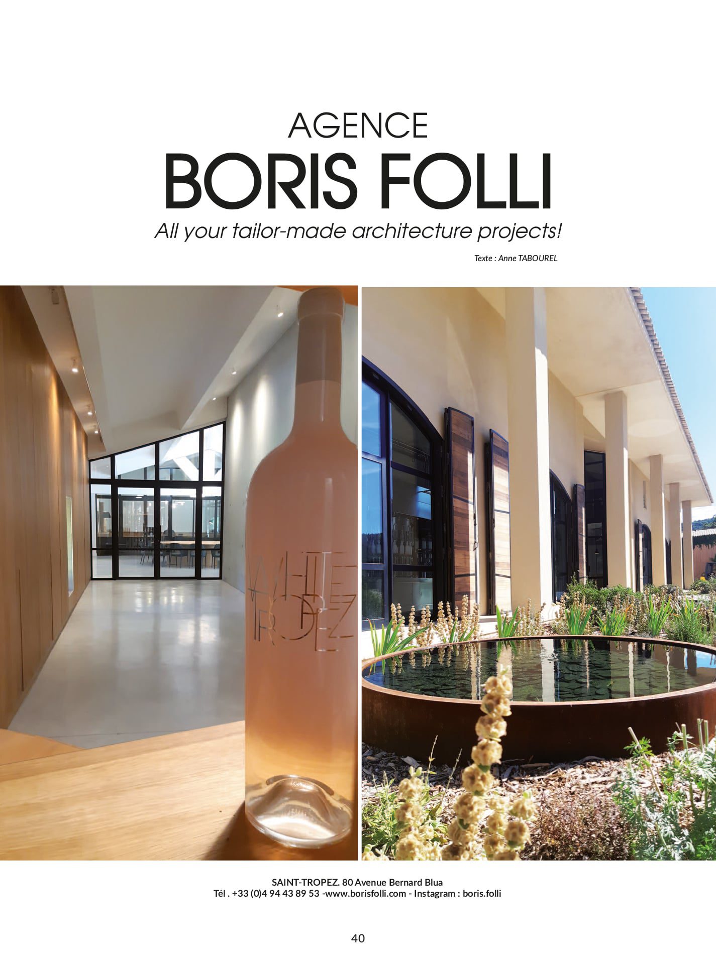 Article Boris Folli - Conception et Maîtrise d'oeuvre - Saint-Tropez