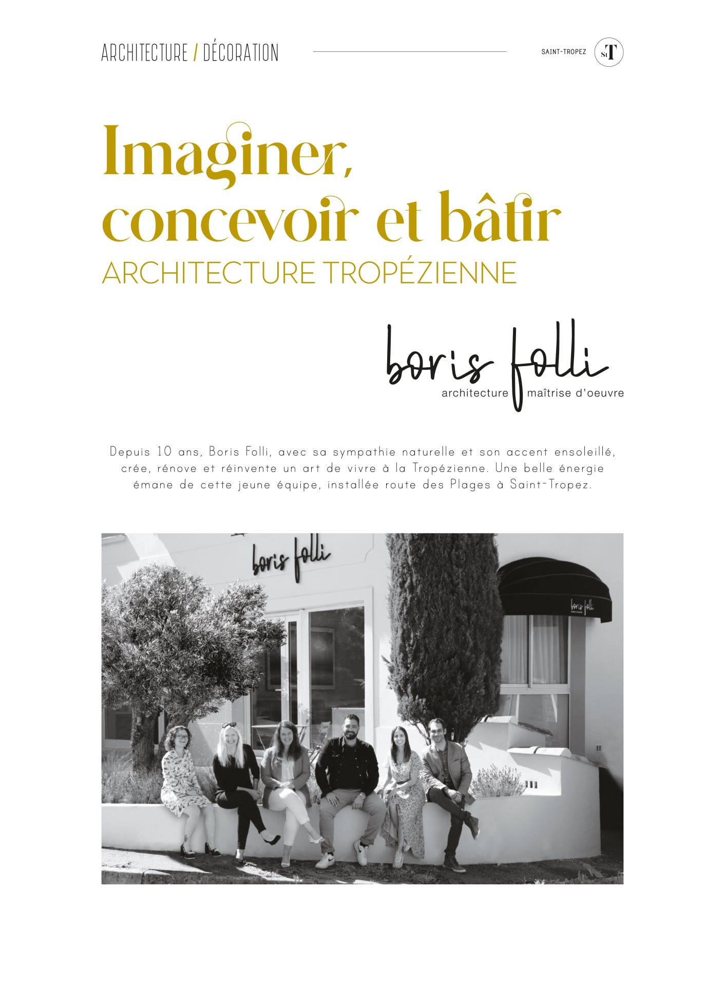 Article Boris Folli - Conception et Maîtrise d'oeuvre - Saint-Tropez
