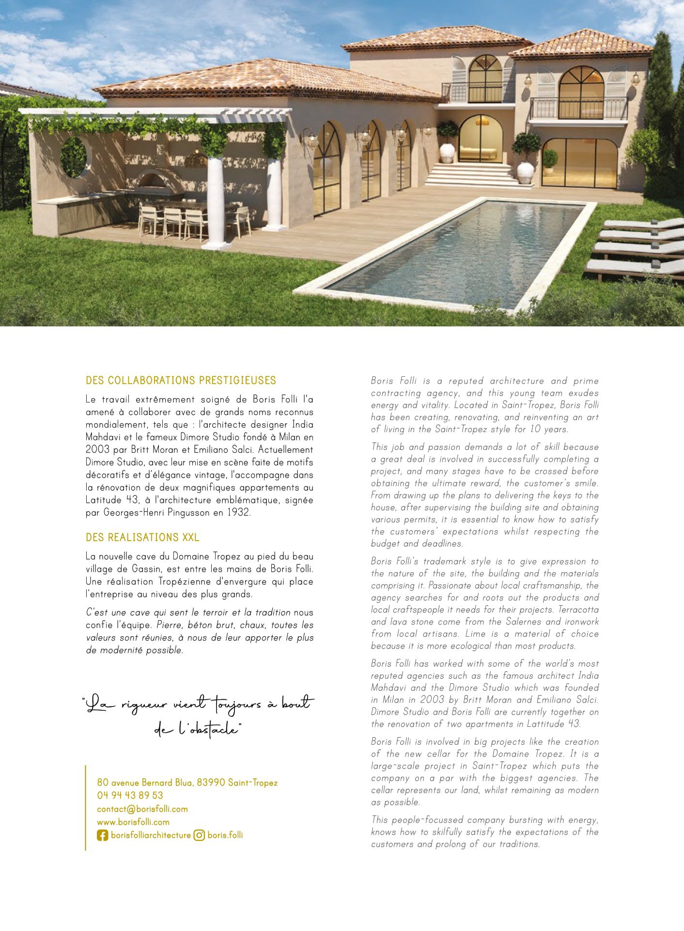 Article Boris Folli - Conception et Maîtrise d'oeuvre - Saint-Tropez