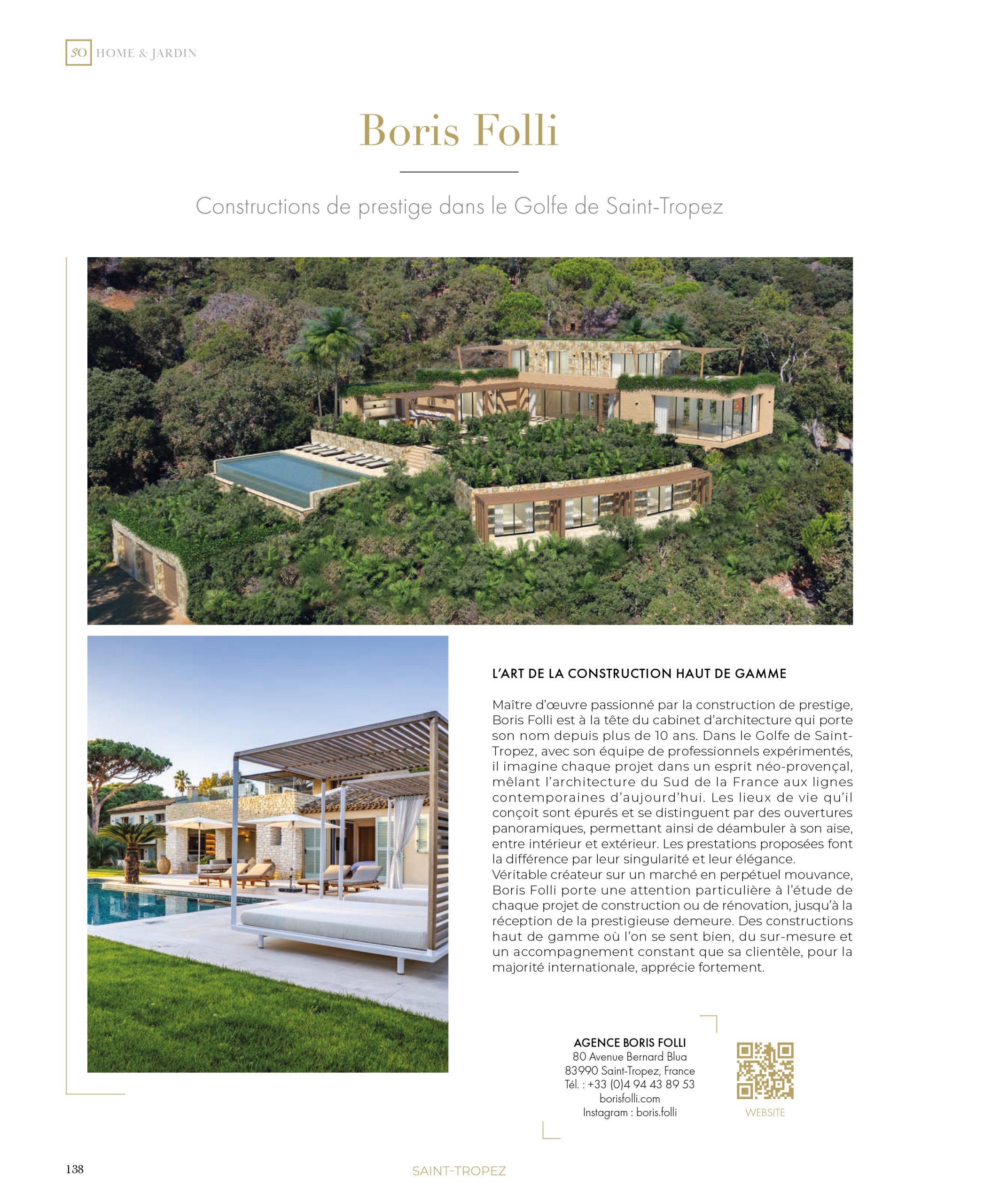 Article Boris Folli - Conception et Maîtrise d'oeuvre - Saint-Tropez