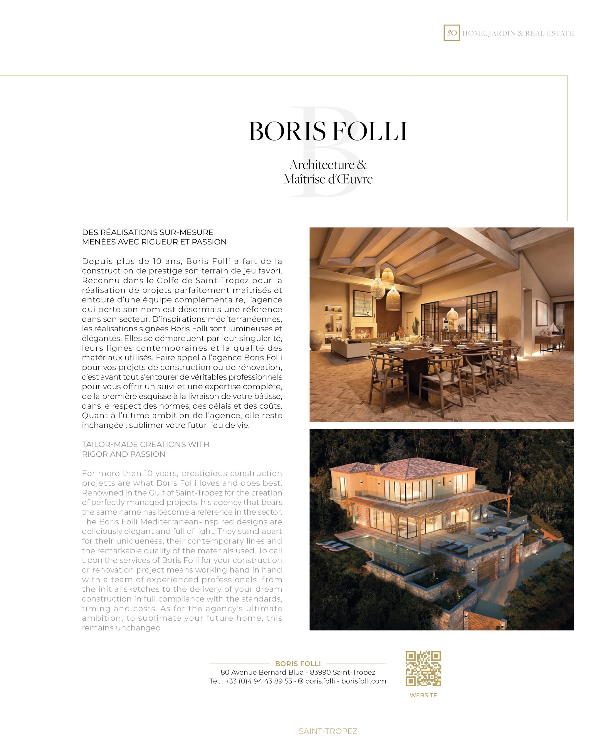 Article Boris Folli - Conception et Maîtrise d'oeuvre - Saint-Tropez