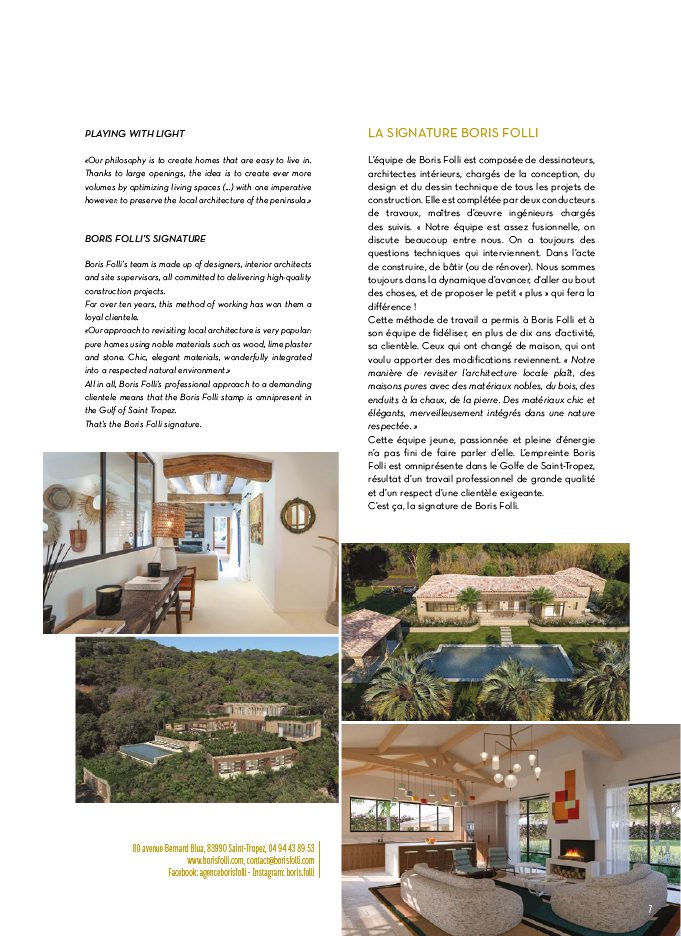Article Boris Folli - Conception et Maîtrise d'oeuvre - Saint-Tropez