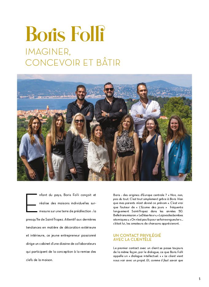 Article Boris Folli - Conception et Maîtrise d'oeuvre - Saint-Tropez