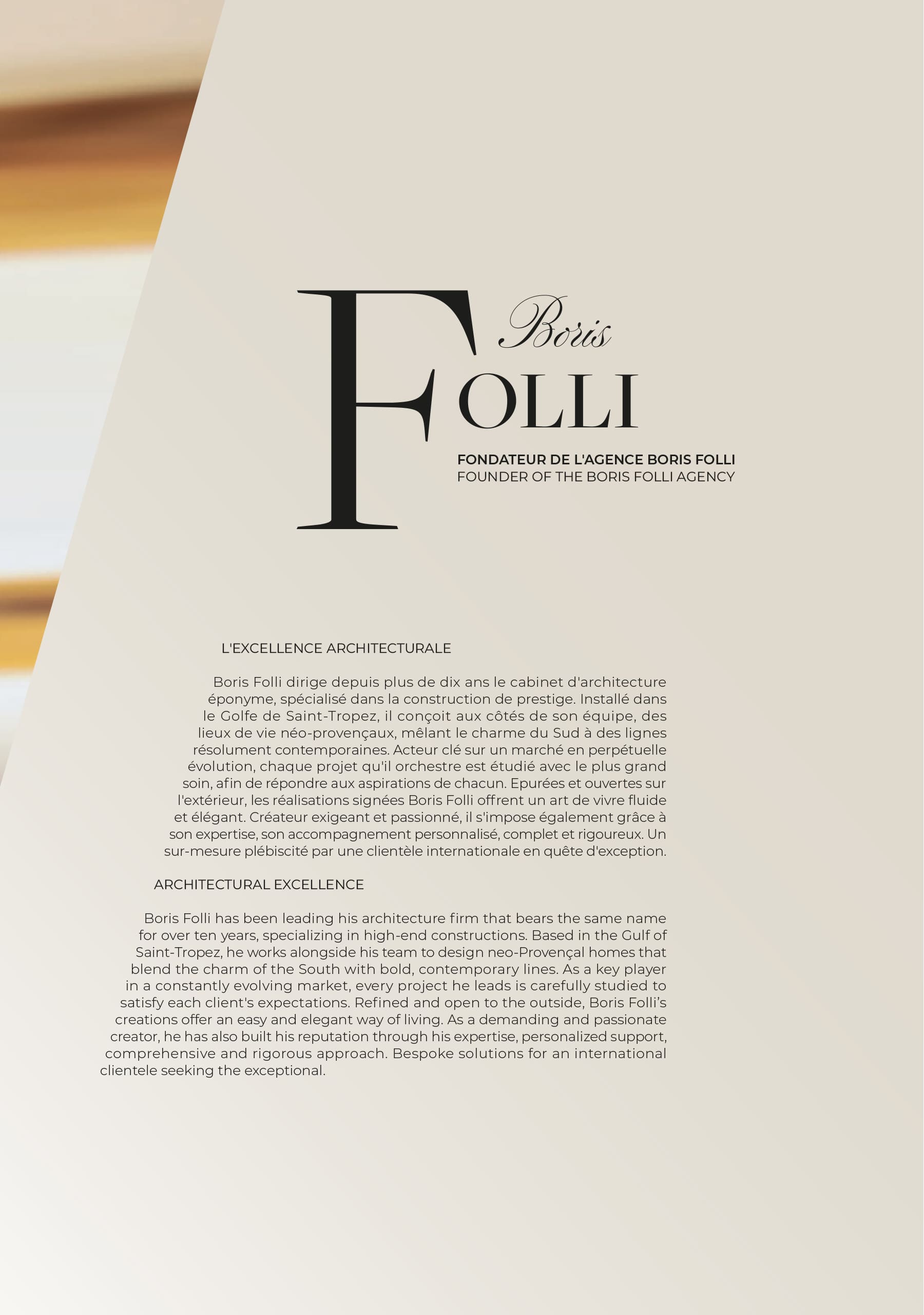 Article Boris Folli - Conception et Maîtrise d'oeuvre - Saint-Tropez