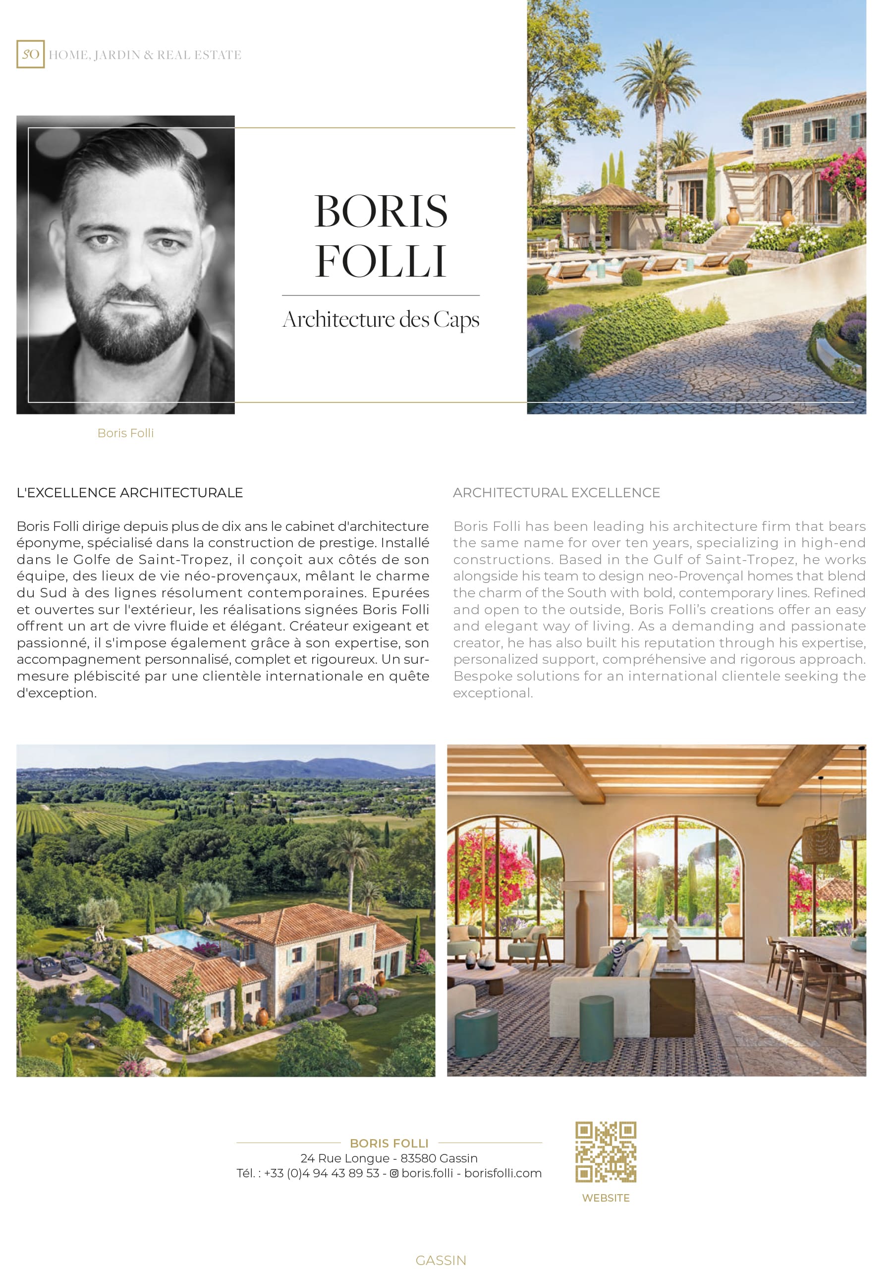 Article Boris Folli - Conception et Maîtrise d'oeuvre - Saint-Tropez